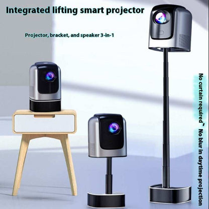 Portable Projection Smart Phone screen with 1080p resolution and integrated lifting projector in black, 1200 lumens brightness