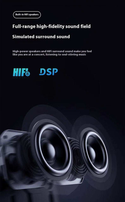 Close-up of dual built-in HiFi speakers with DSP technology for full-range high-fidelity sound in a portable projection smart phone device