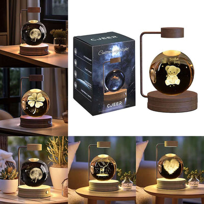Crystal Ball Dinosaur Night Light LED lamp with wooden base and glowing dinosaur design