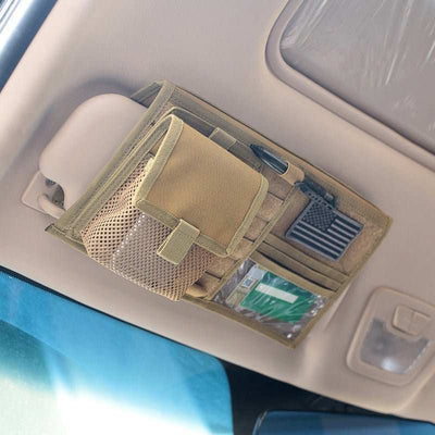 Zonneklep Organizer car visor storage with multiple compartments and mesh pocket